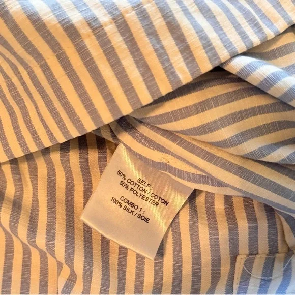 TANYA TAYLOR Blue Striped Blouse w Green Sash Women’s Top - Picture 14 of 14